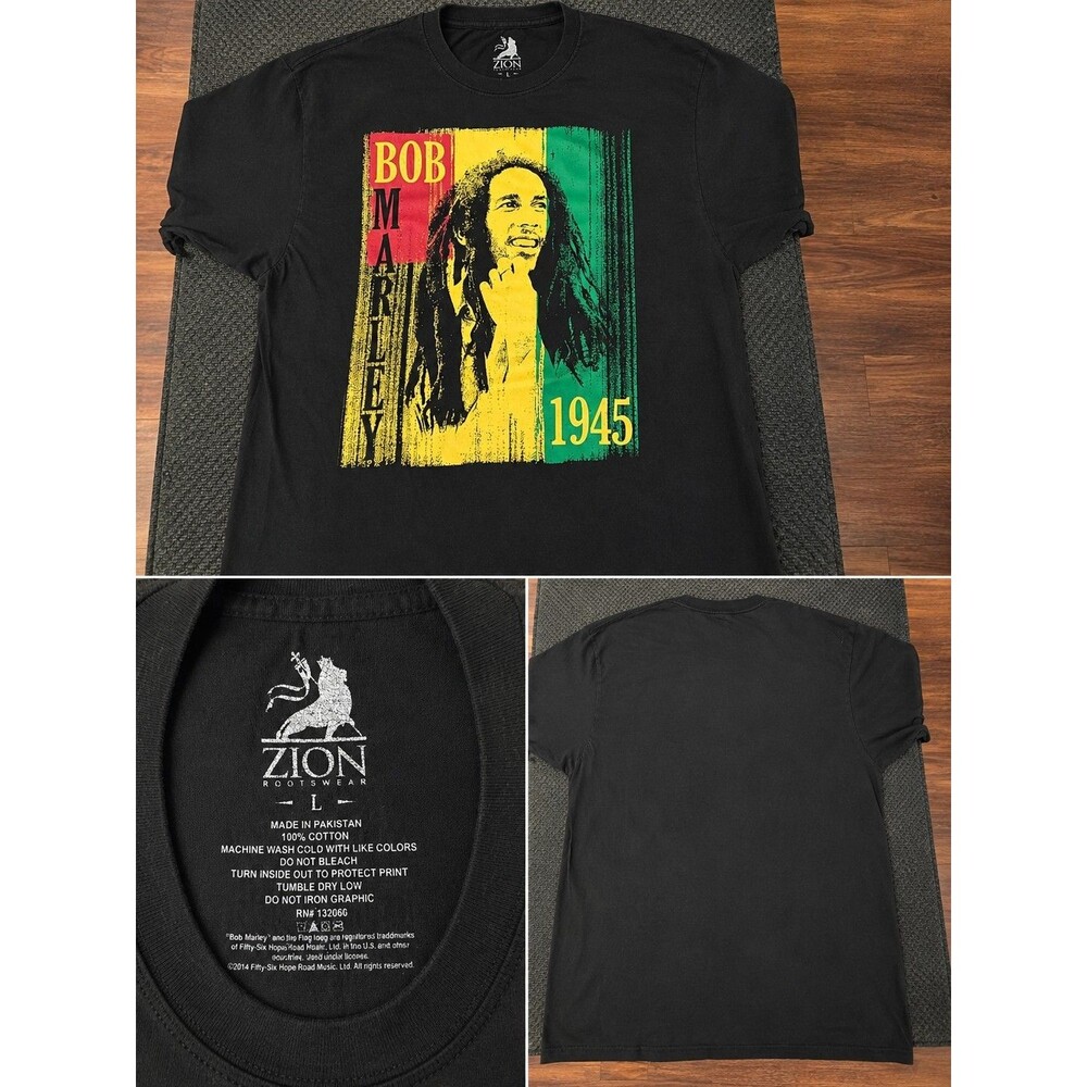 Bob Marley 1945 Zion Rootswear T Shirt Mens L Reggae Rasta Jamaica Graphic Tee
